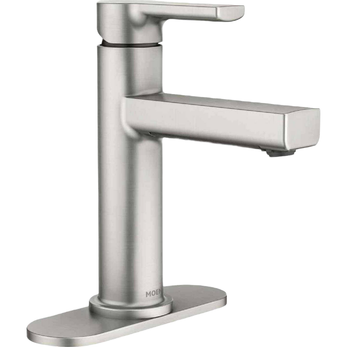 Brushed nickel single-handle bathroom faucet with sleek modern design for bathroom and plumbing collections
