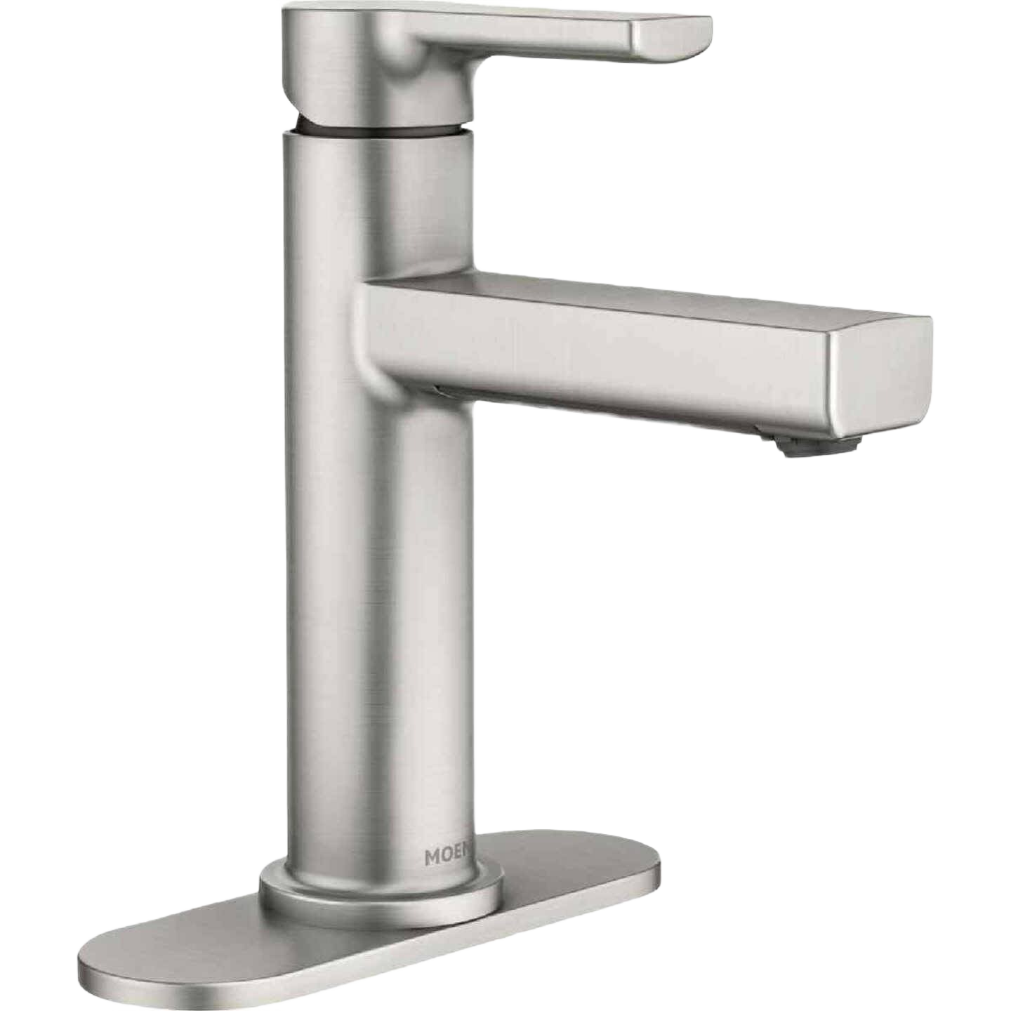 Brushed nickel single-handle bathroom faucet with sleek modern design for bathroom and plumbing collections