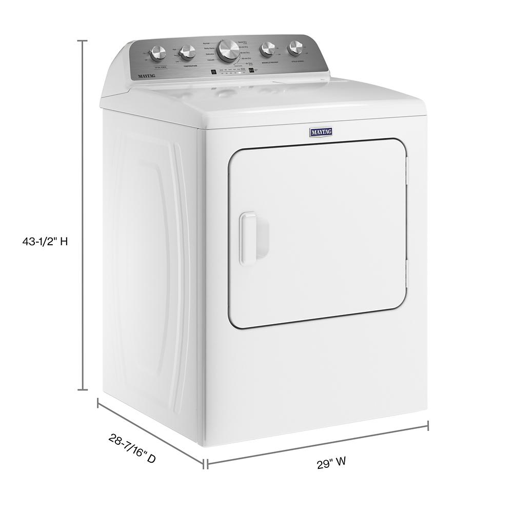 White top load gas dryer with control panel featuring five knobs for drying settings in appliances collection