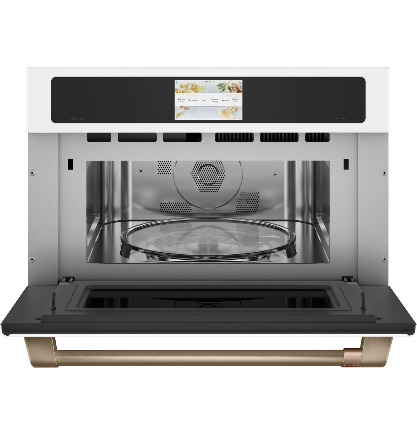 Open custom speed cook oven with stainless steel interior and touchscreen control from Wall Ovens collection