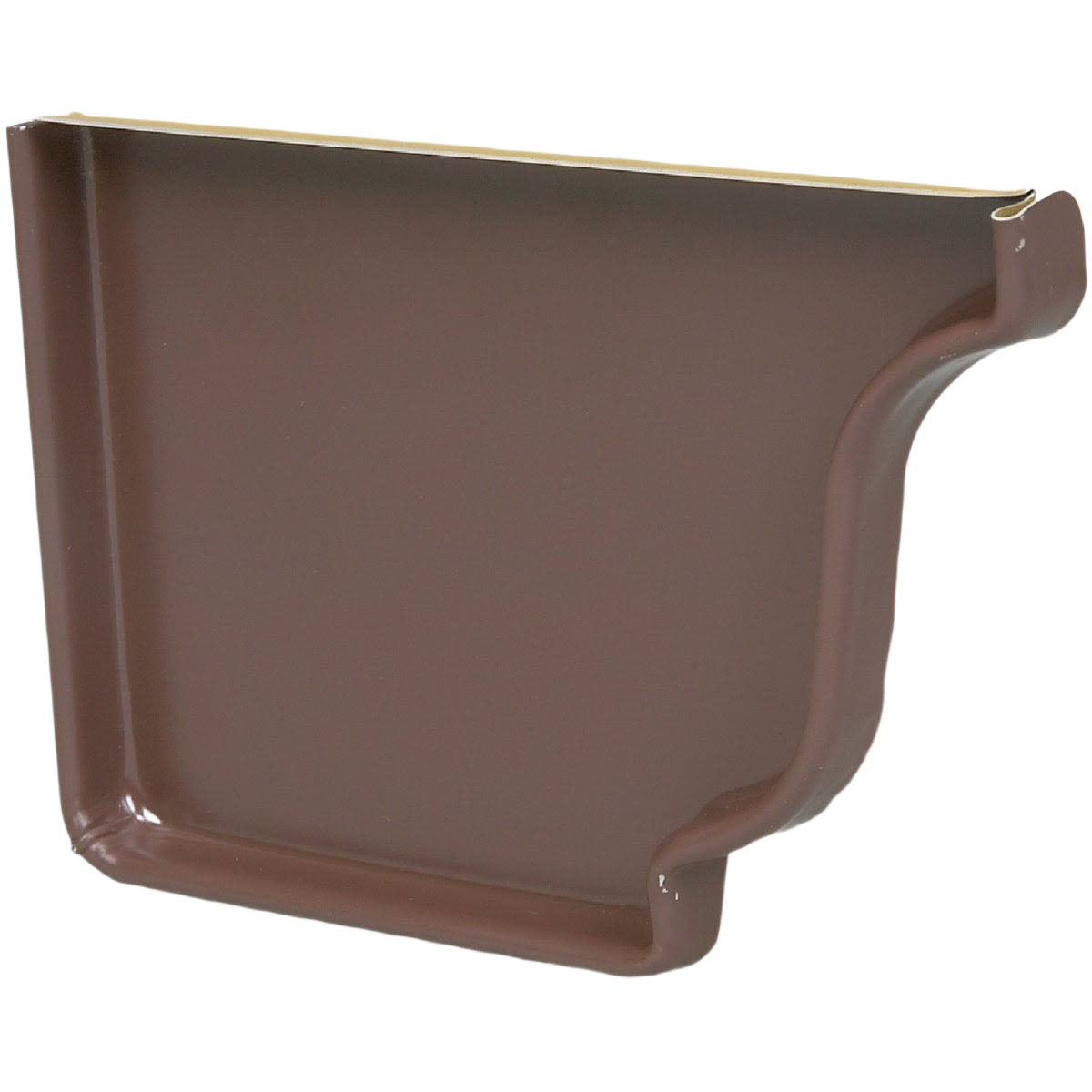 Brown aluminum left-side gutter end cap designed for home improvement and exterior water management tasks