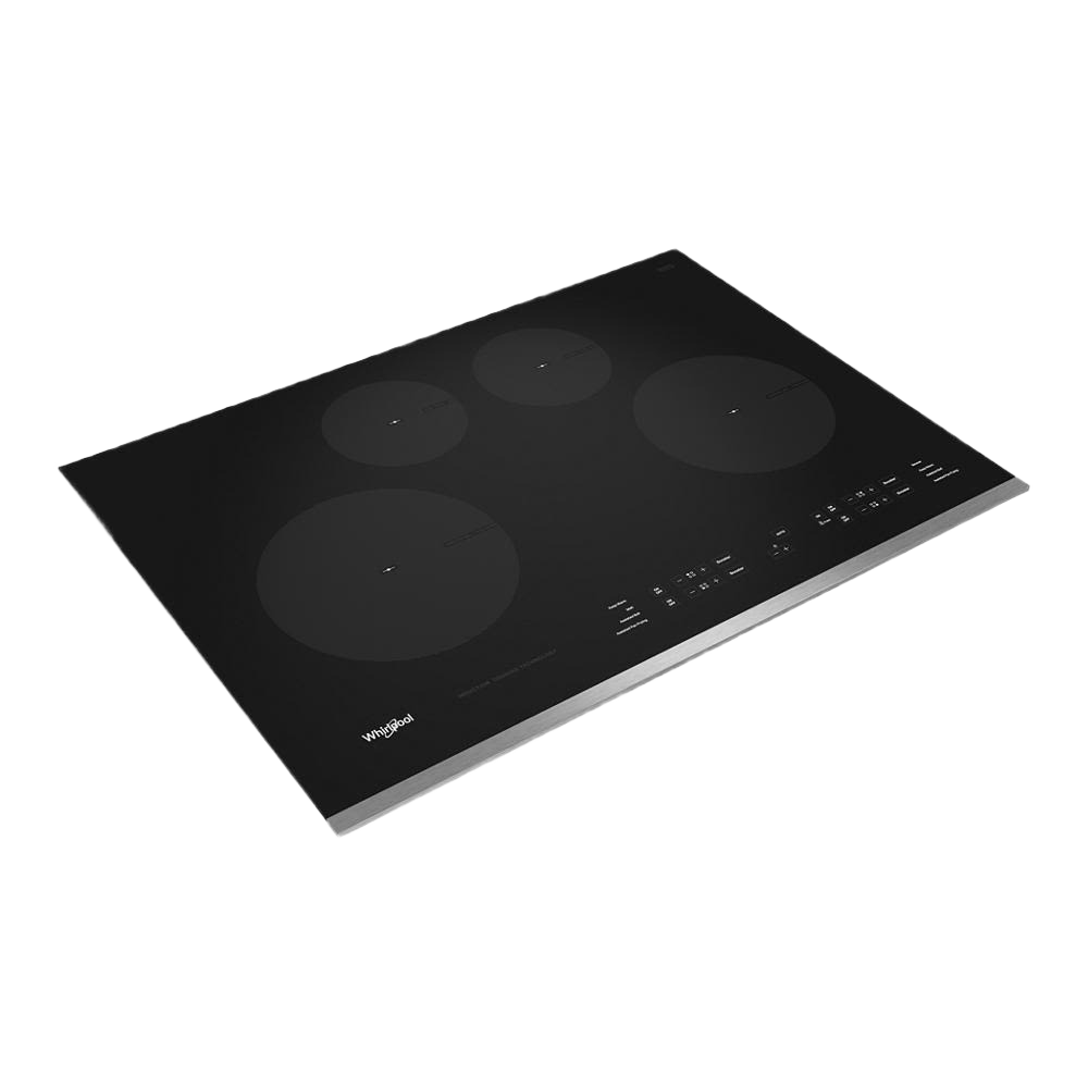 Black 30-inch induction cooktop with four cooking zones and touch control panel in cooktops and kitchenware collection