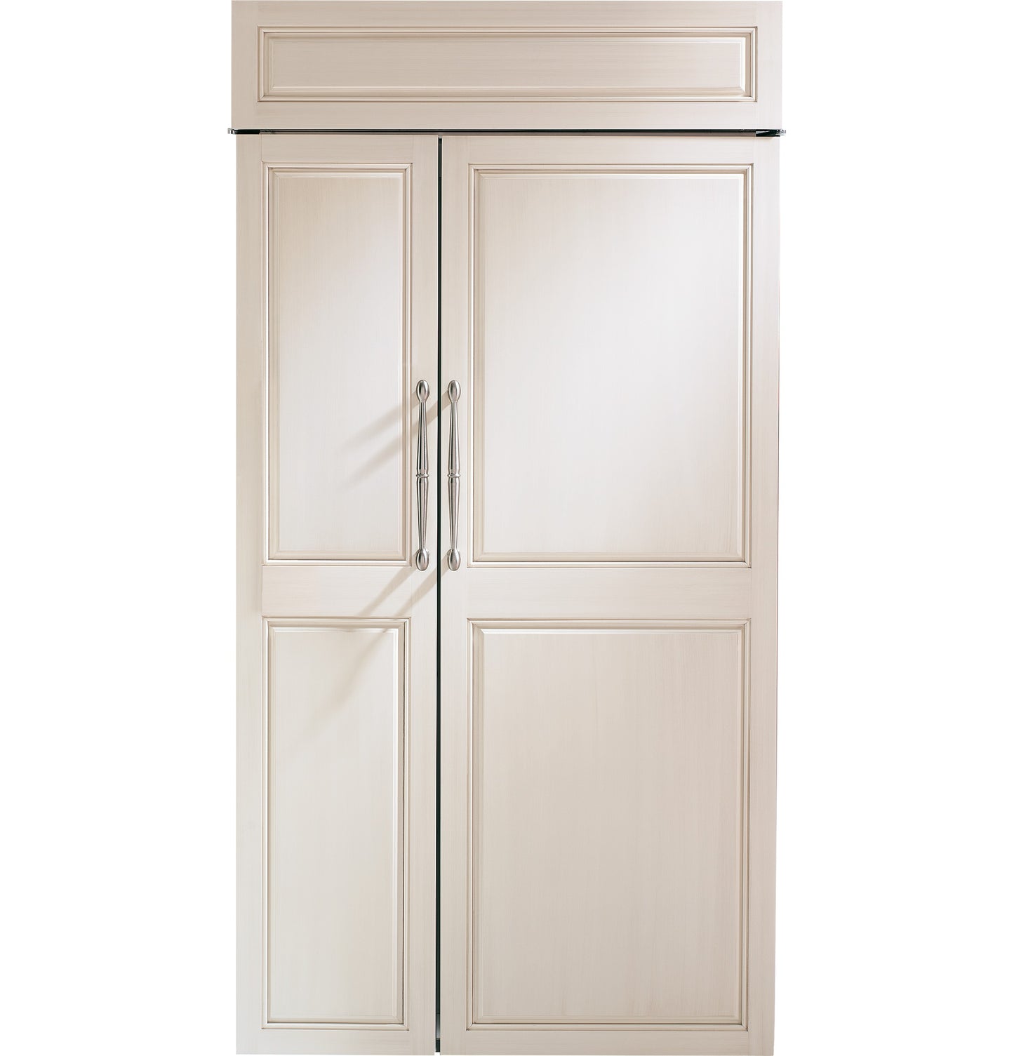 Built-in panel-ready side-by-side refrigerator with integrated cabinet-style doors in kitchen and appliances collection