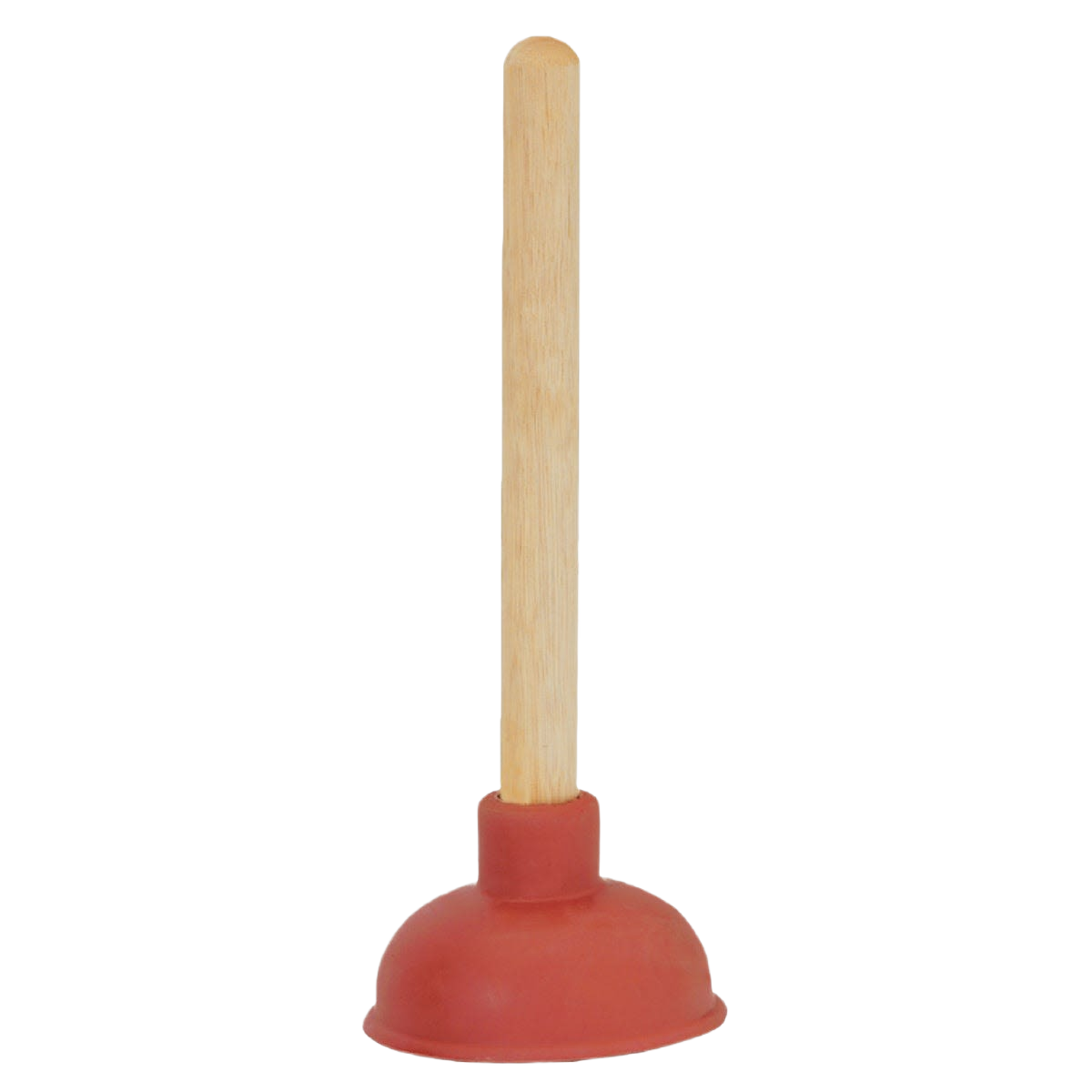 4-inch rubber plunger with wooden handle designed for effective clog removal in home plumbing applications