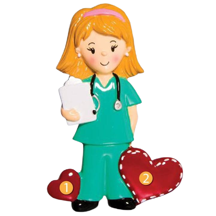 Girl figurine ornament in green scrubs with clipboard and stethoscope for Christmas Ornaments & Tree Decorations collection