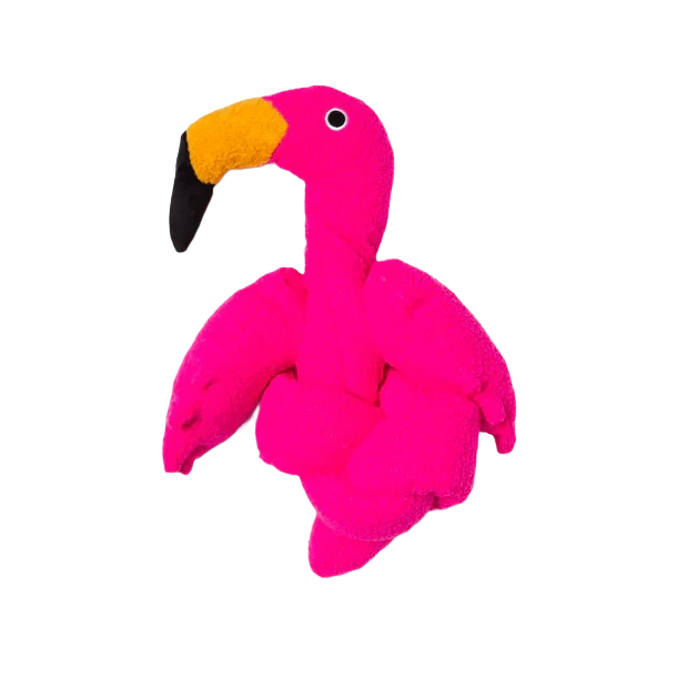 Plush pink flamingo dog toy with soft sherpa fabric for playful pets in dog toys and supplies collection