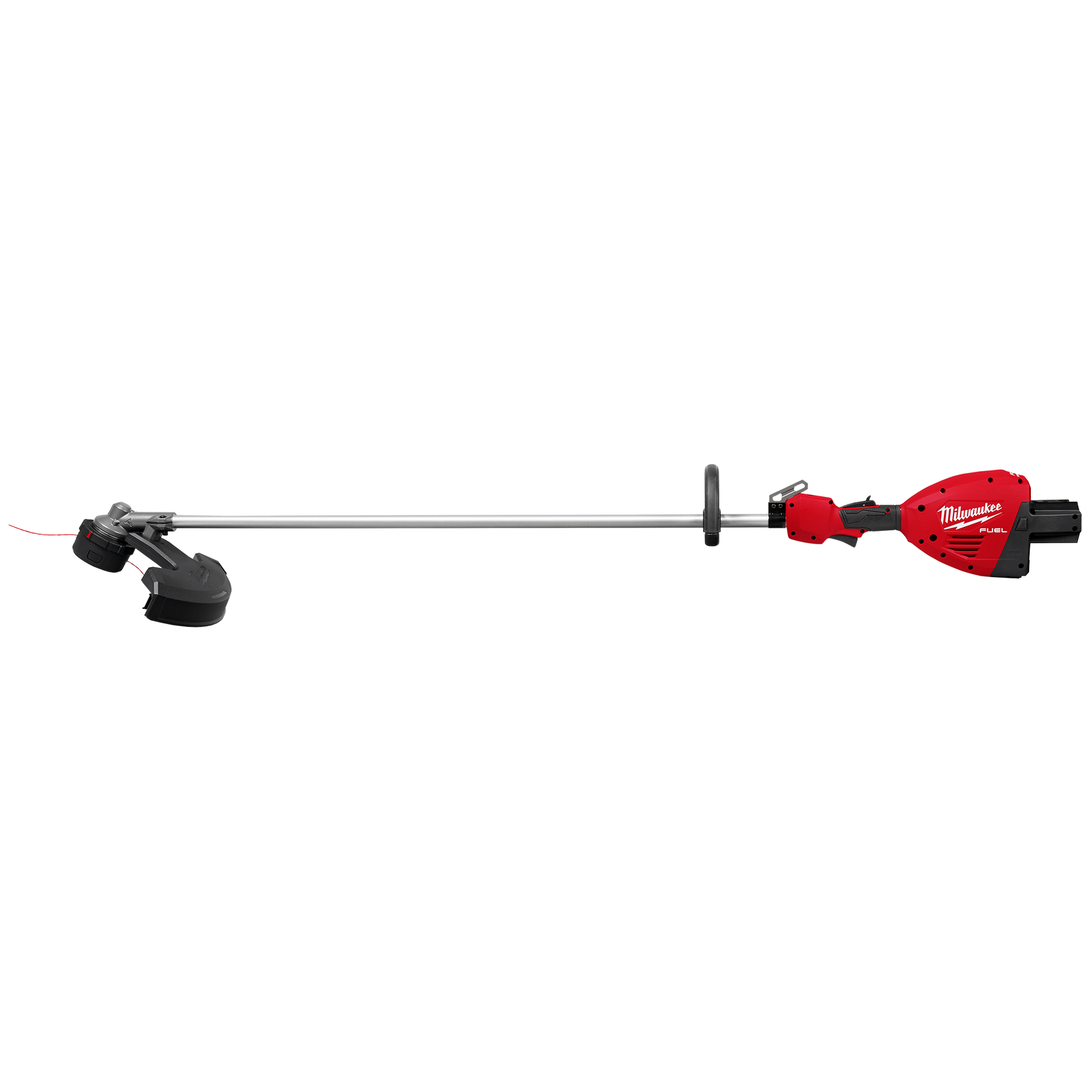 Red and black cordless 17-inch dual battery string trimmer from Milwaukee Outdoor Power Tools for lawn care tasks