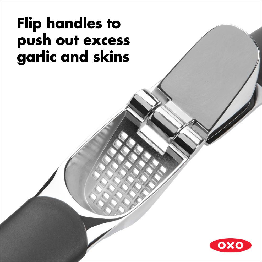 Stainless steel garlic press with flip handles to remove excess garlic and skins for kitchenware under $50 collections