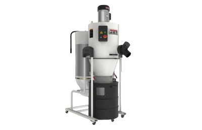 Industrial cyclone dust collector with motor and steel drum for workshop dust and debris capture in home improvement projects
