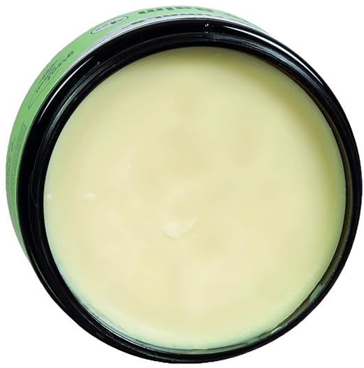 Open 4 oz container of Yoder Naturals balm with pale yellow balm and green label in Health & Beauty collections