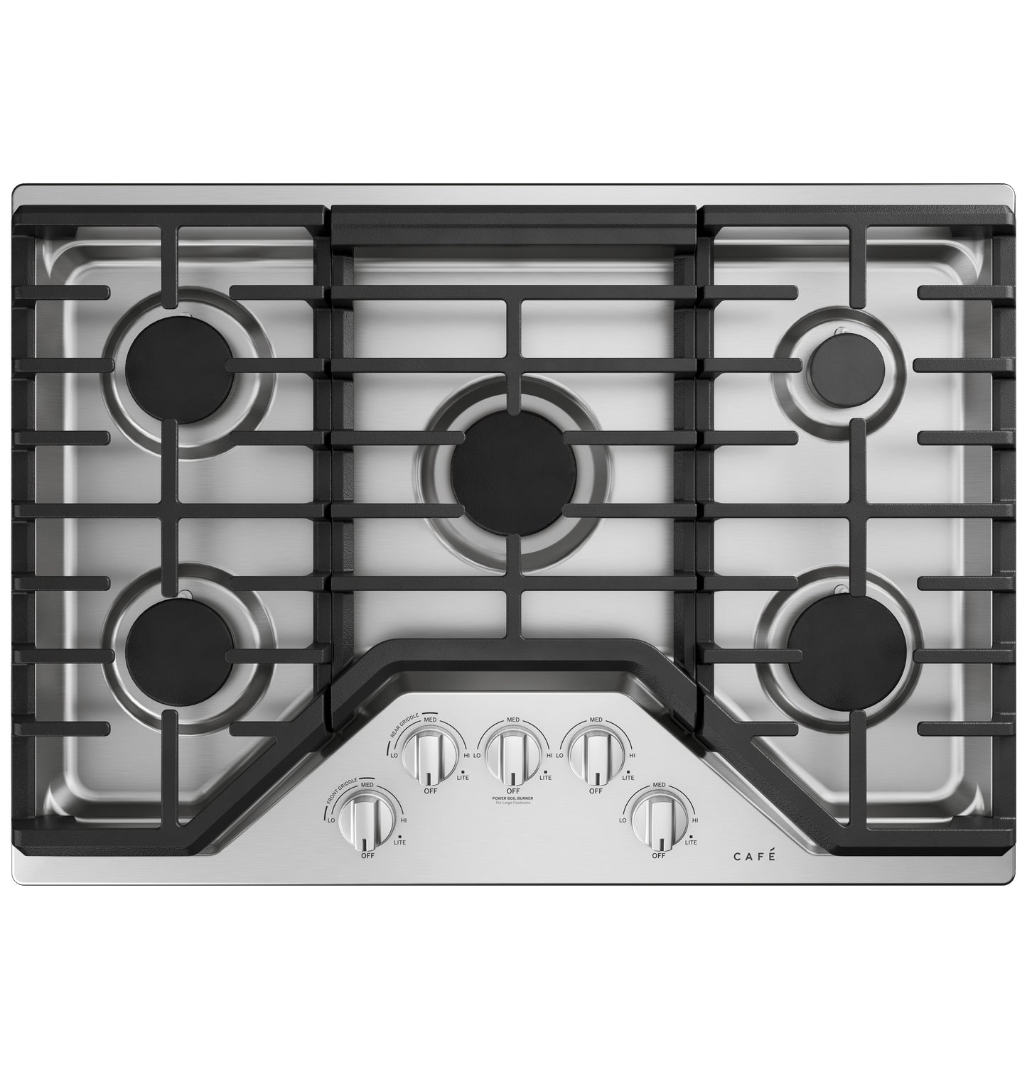 Stainless steel cooktop with five gas burners and black grates from Gas Cooktops and Kitchen & Kitchenware collections