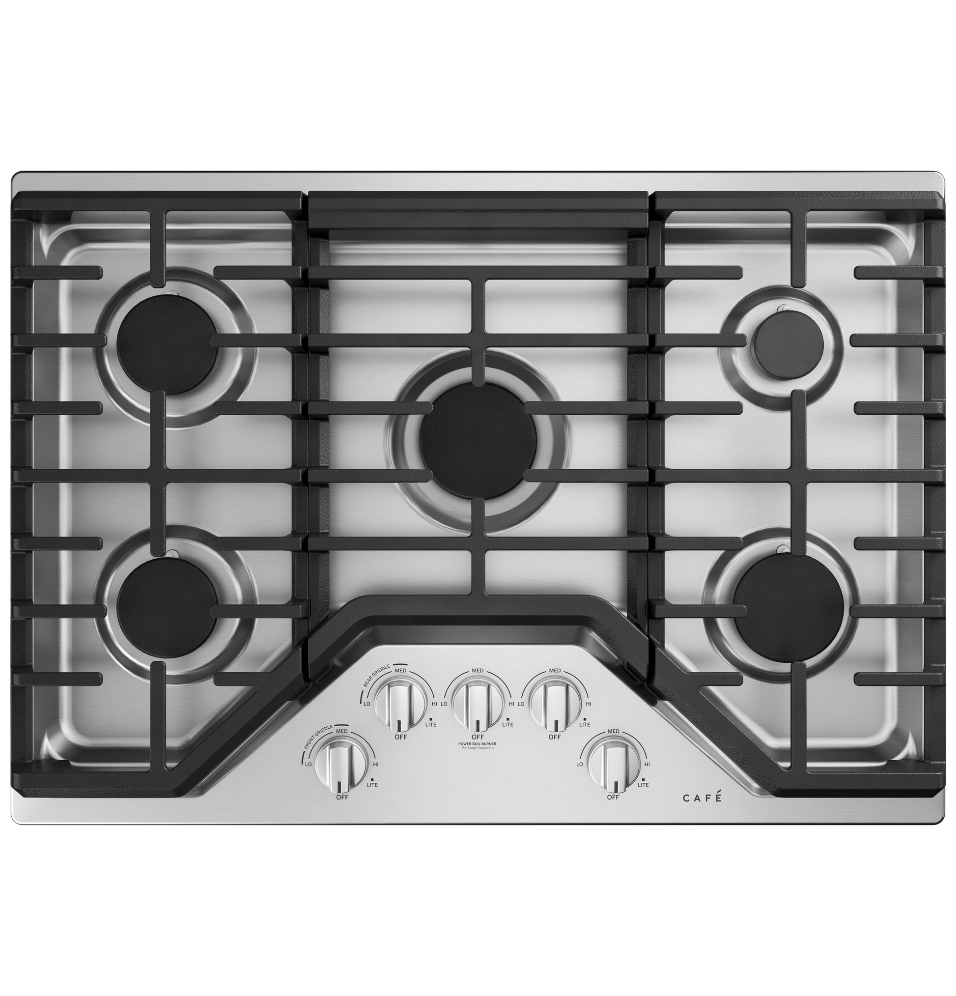 Stainless steel cooktop with five gas burners and black grates from Gas Cooktops and Kitchen & Kitchenware collections