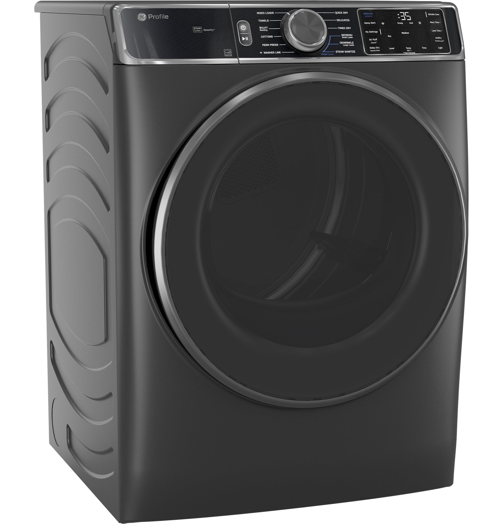 Black smart front load electric dryer with digital display and control dial in dryers and appliances collection