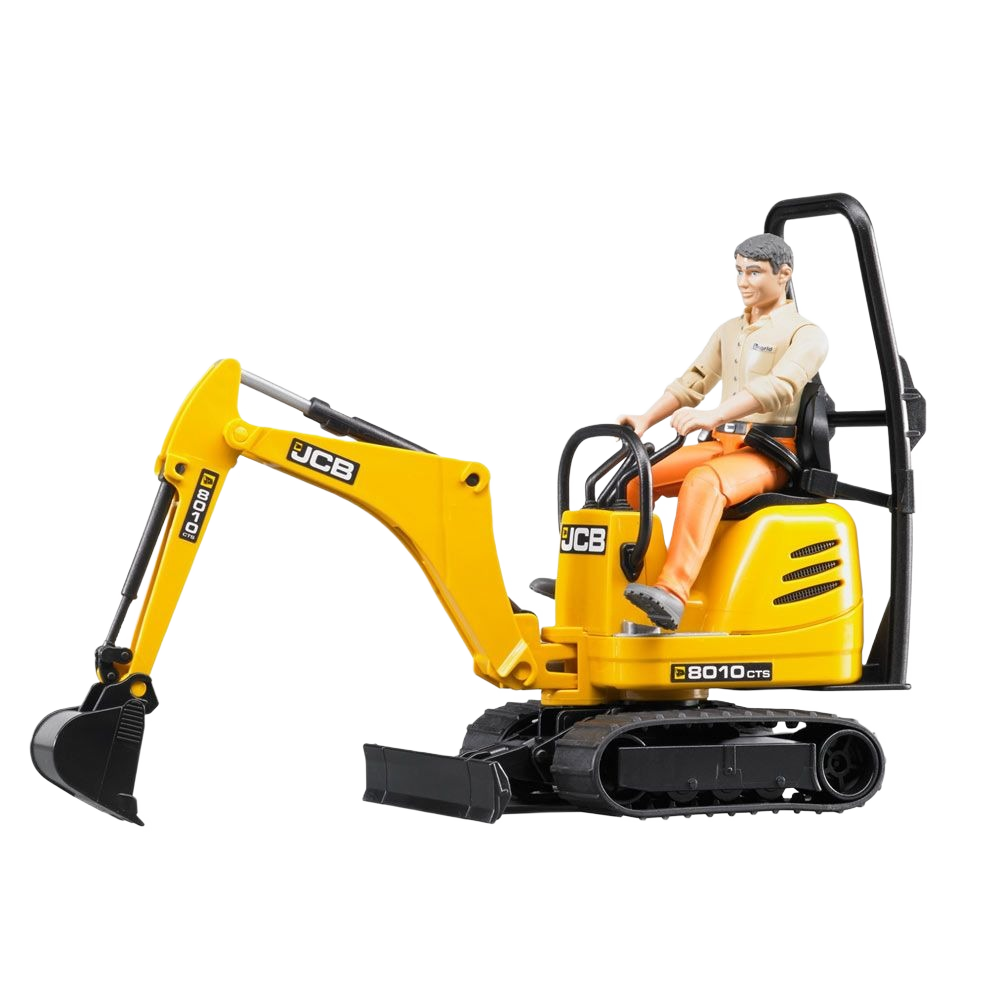 Yellow Bruder JCB mini excavator toy with construction worker figure in Vehicles & Remote Controlled Toys collection
