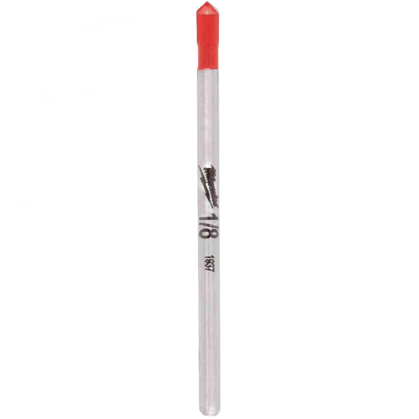 Carbide-tipped 1/8 inch drill bit with red tip for precise glass and tile drilling in tool accessories collection