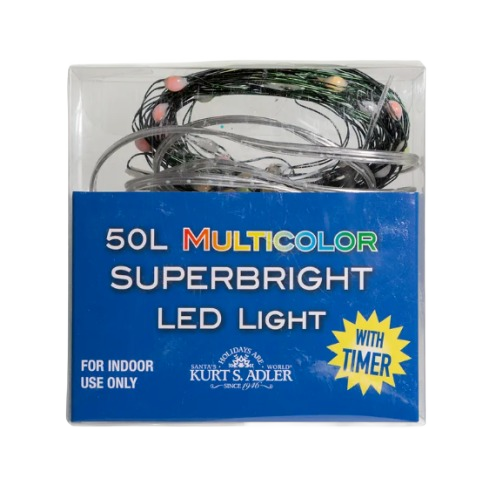 Battery operated multicolor LED light set with 50 super bright bulbs and built-in timer for Christmas decor under $50