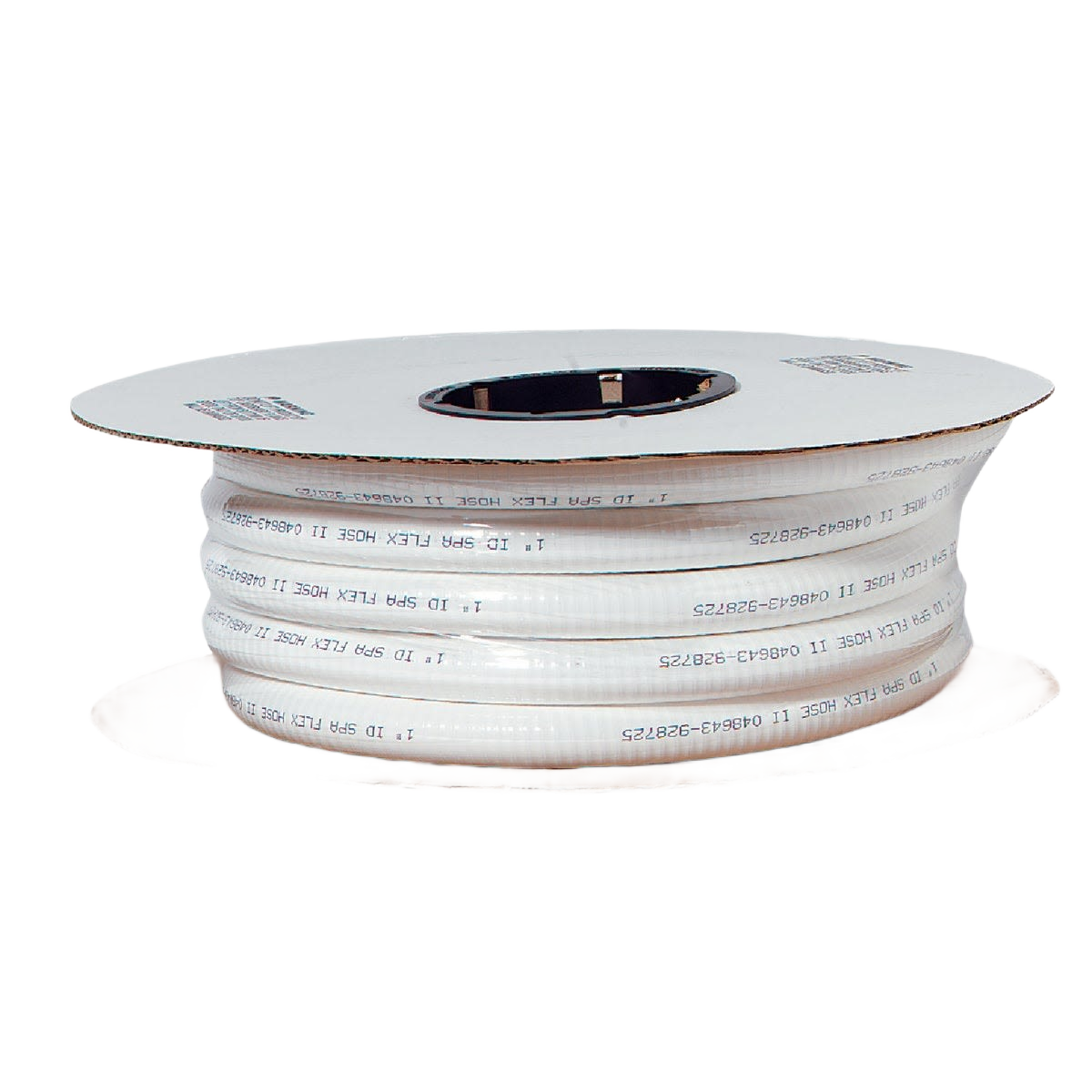 White flexible PVC spa hose on spool for plumbing parts and repair in home improvement collections