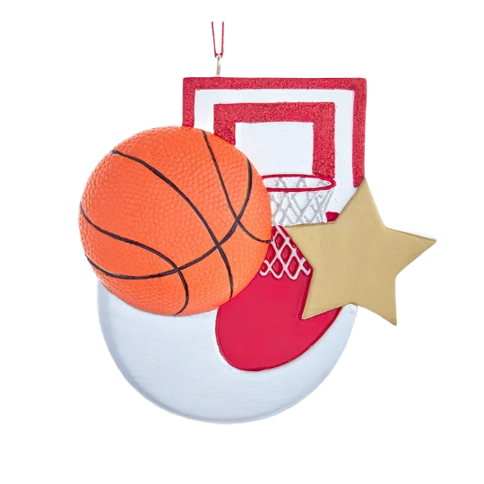 Basketball ornament with hoop and star design for Christmas tree decoration under $50 and holiday collections