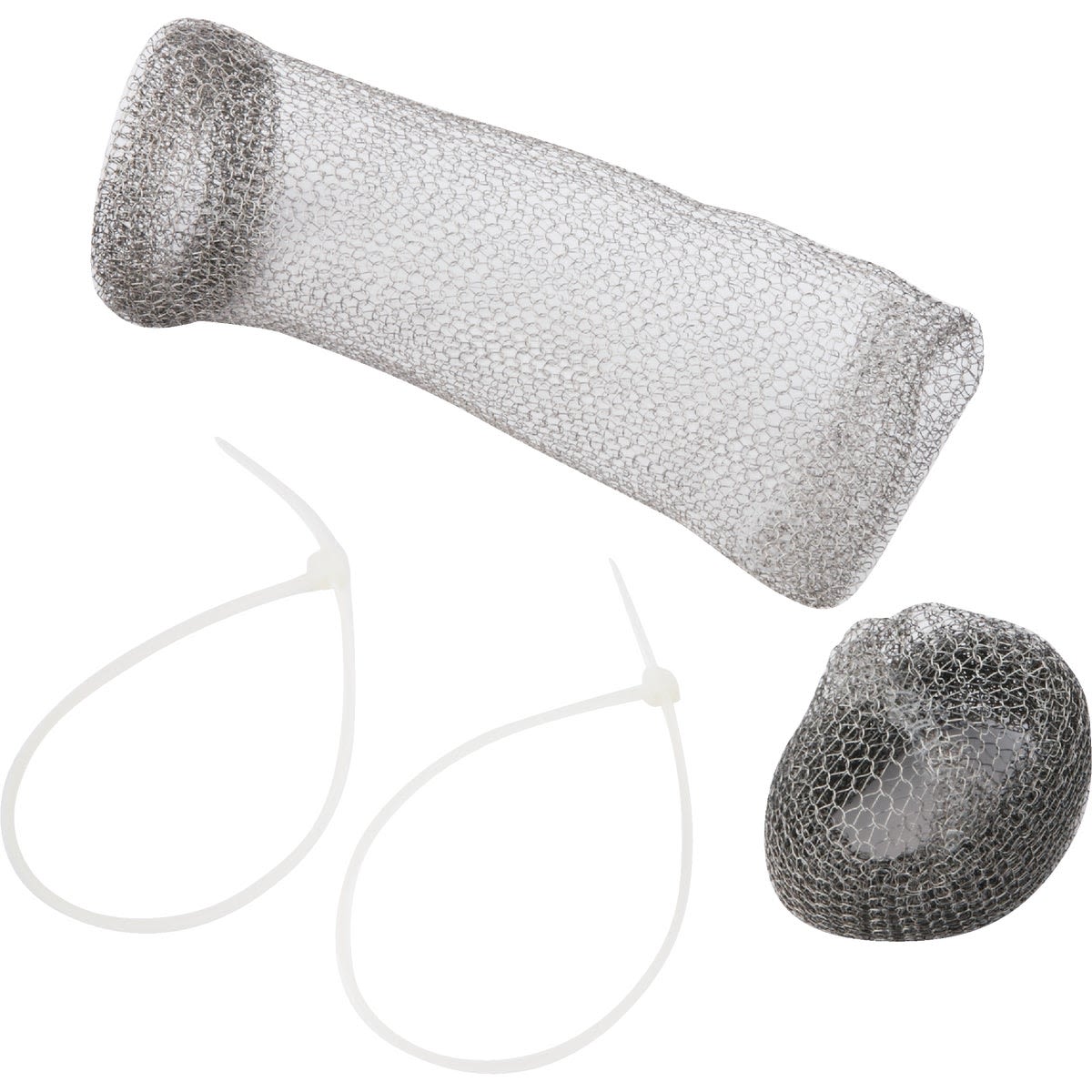 Stainless steel mesh lint trap with two plastic zip ties for plumbing parts and sink repair under $25 collection
