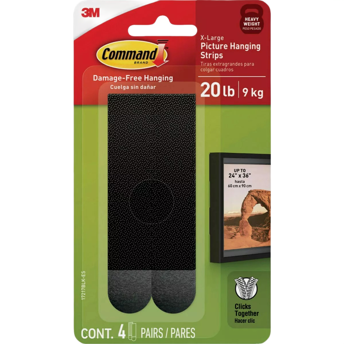 4 pairs of extra-large black picture hanging strips for frames up to 20 pounds in Hardware and Fasteners collections under $50