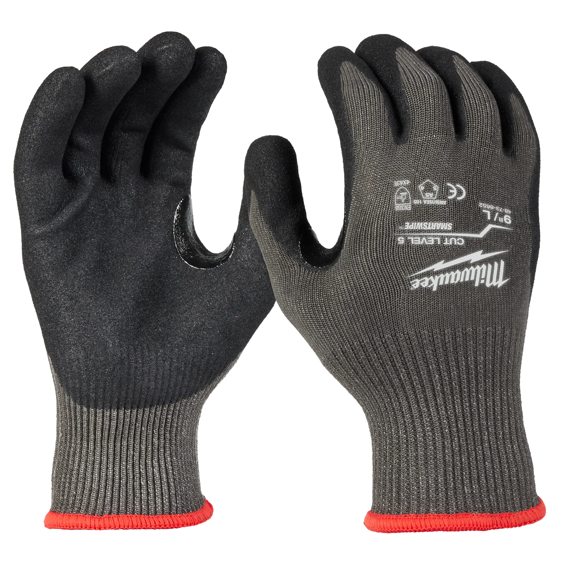 Pair of gray and black cut level 5 gloves with nitrile coating for safety and work in hardware and PPE under $50 collections
