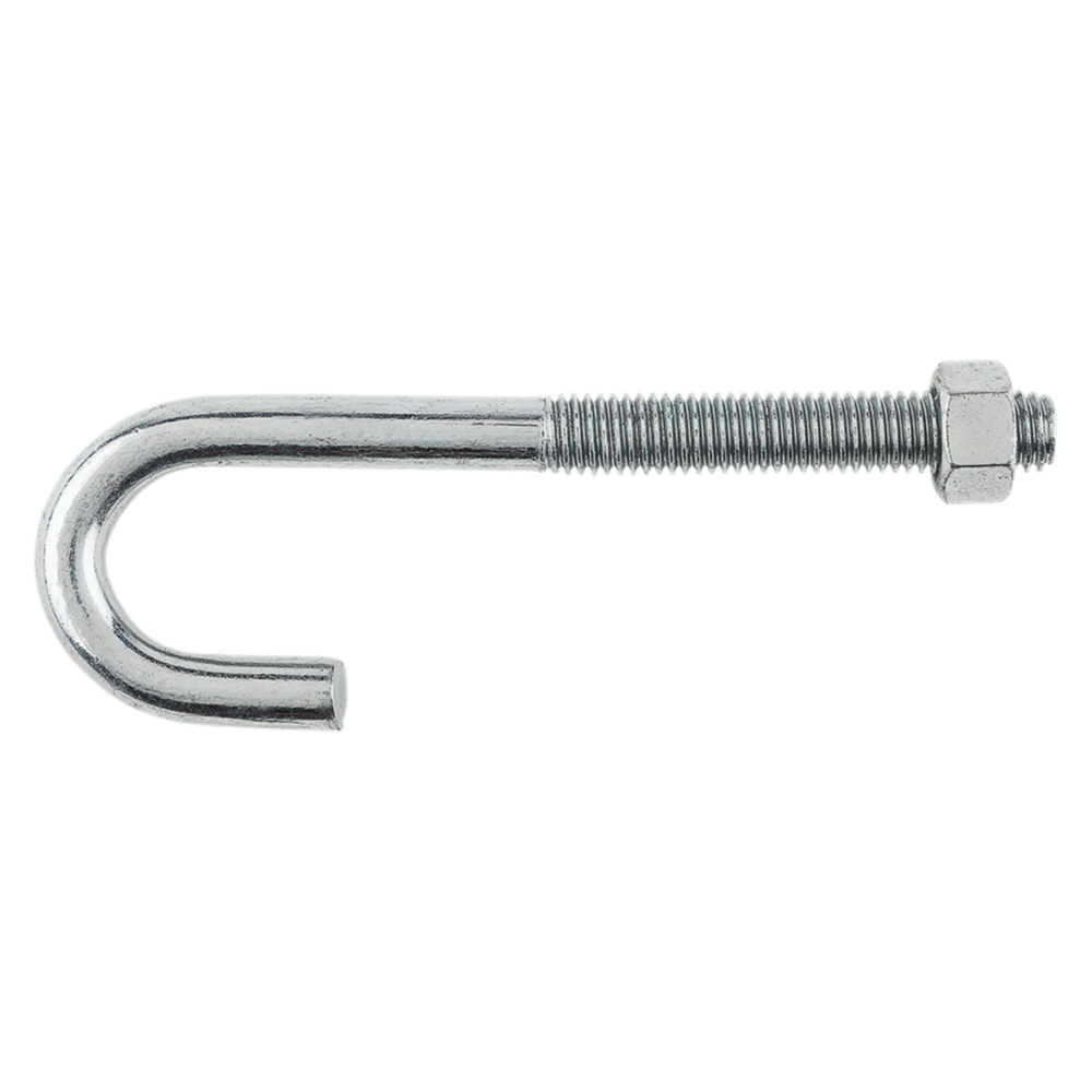 Zinc-plated 1/2" x 6" J bolt with hex nut for hardware, fasteners, bolts, and lumber building materials collections