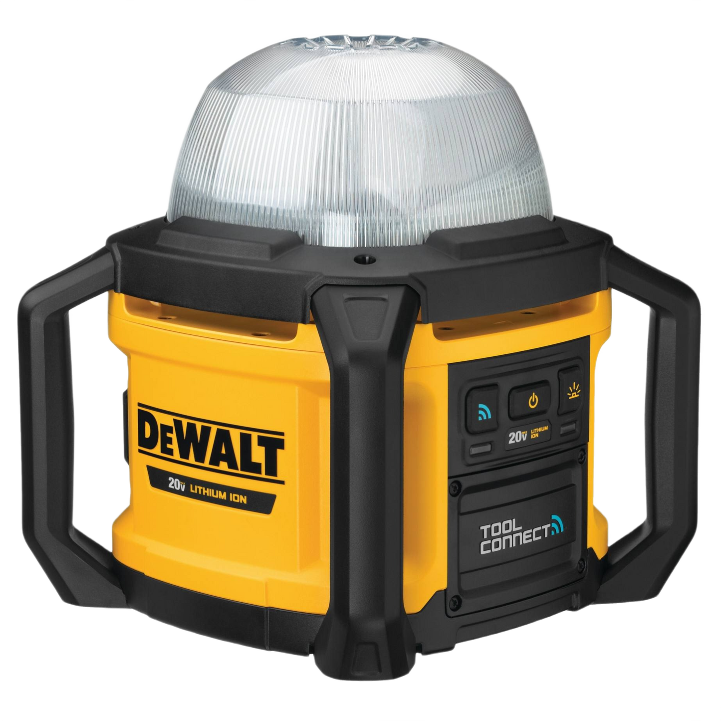 Compact yellow and black cordless work light with clear dome and Tool Connect wireless feature for home improvement and work lights collections