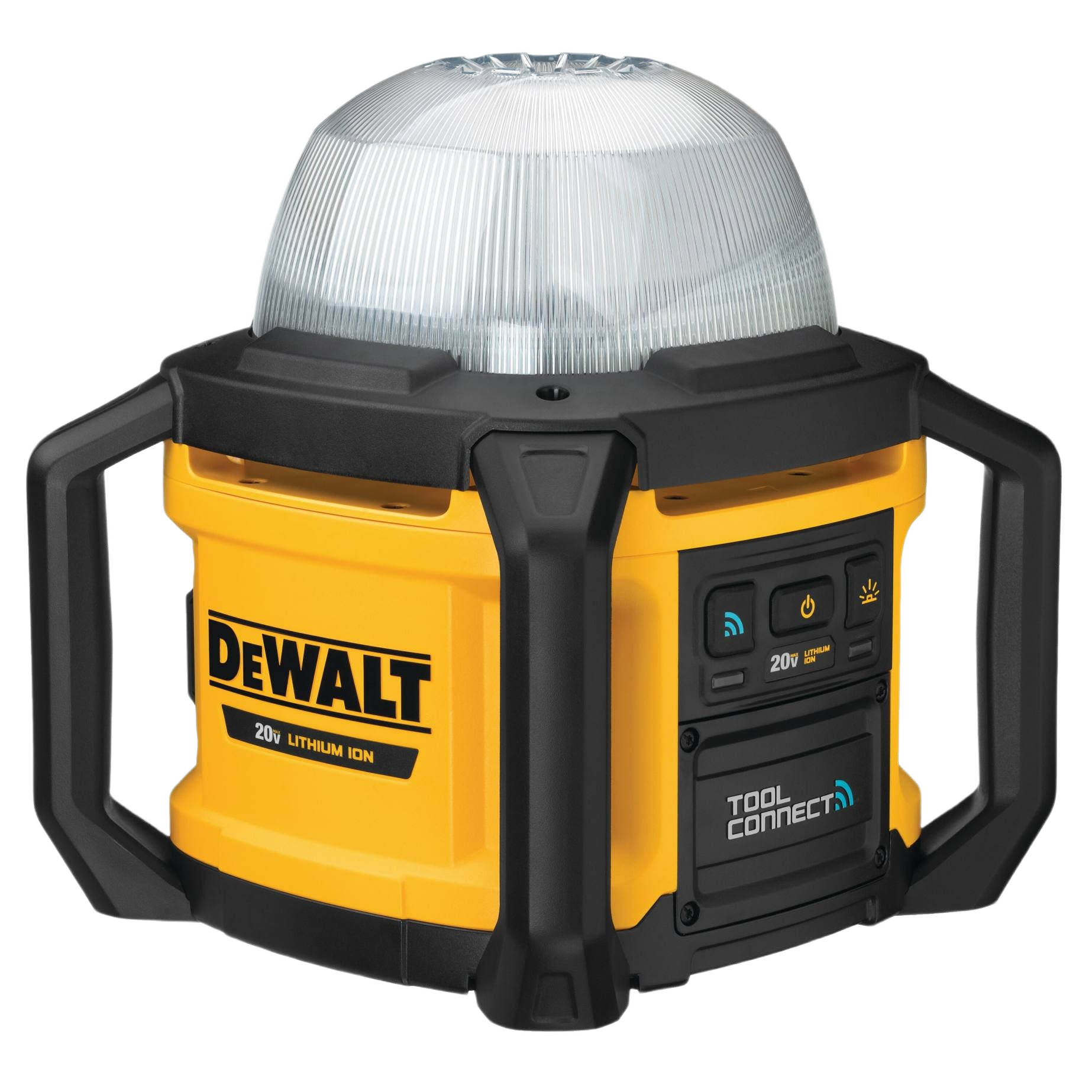 Compact yellow and black cordless work light with clear dome and Tool Connect wireless feature for home improvement and work lights collections