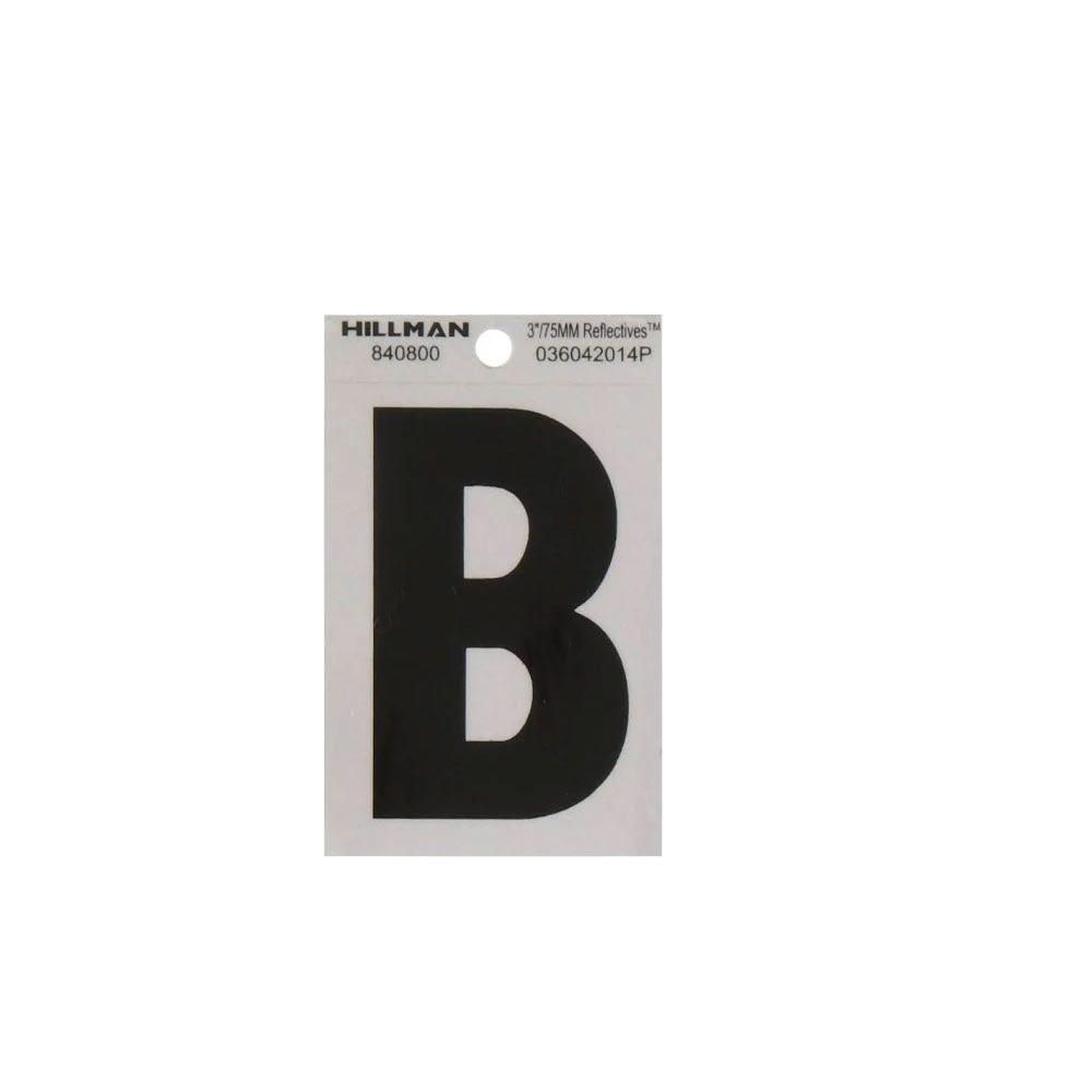 Hillman 3 in. Black & Silver Reflective Mylar Sticker Wide Style Letter B