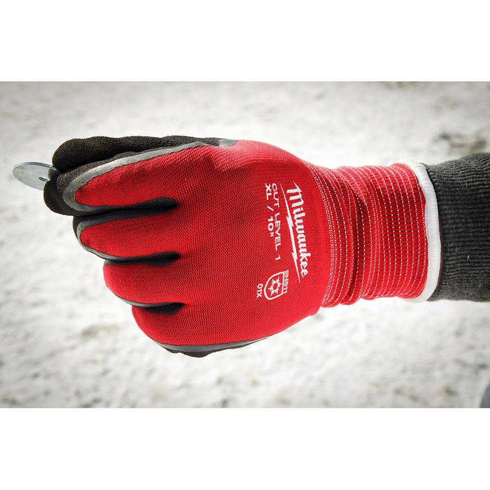 Red and black cut level 1 work gloves providing warmth and dexterity for home improvement and safety tasks under $50 collections