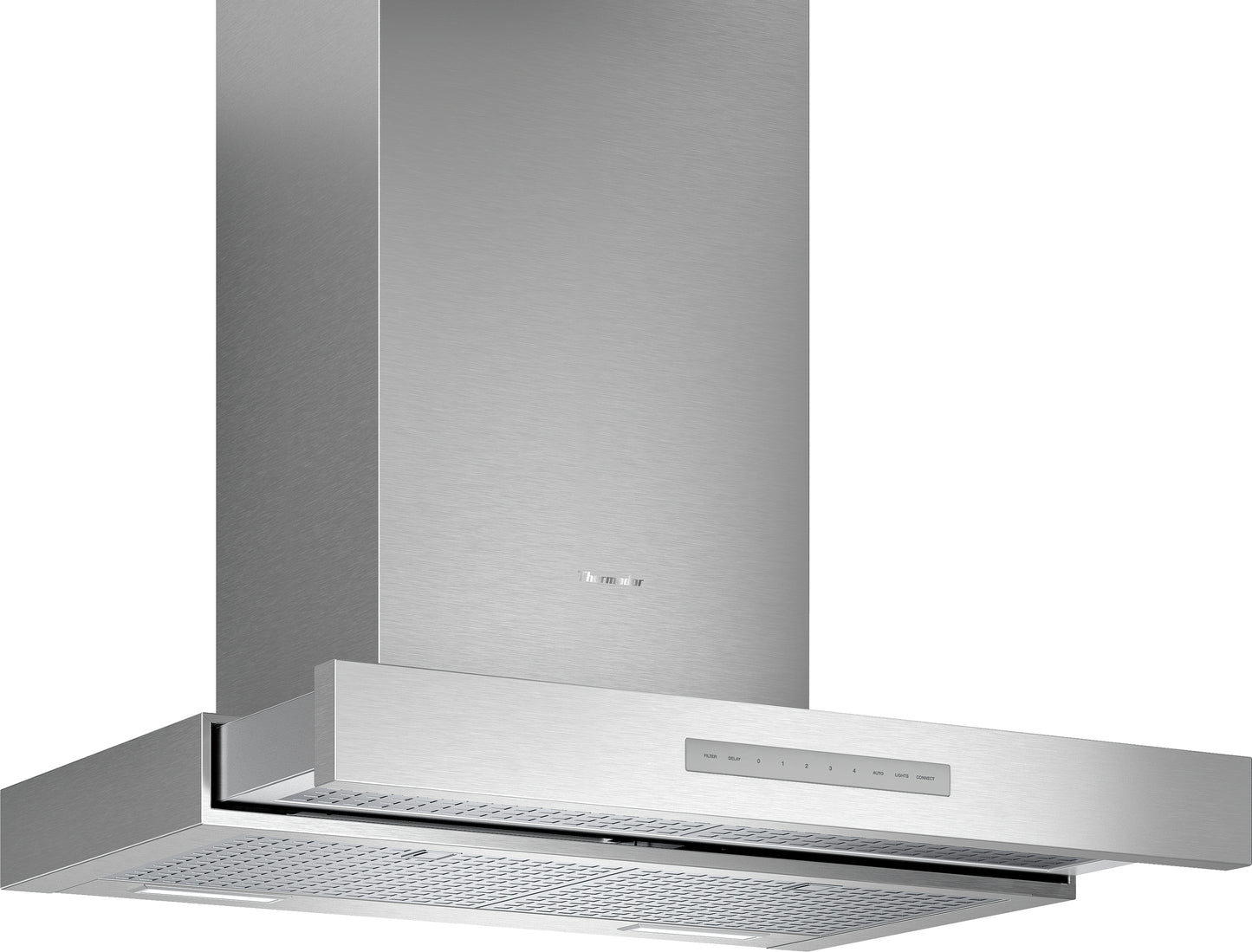 stainless steel drawer chimney wall hood with sleek controls for modern kitchen and home improvement appliances