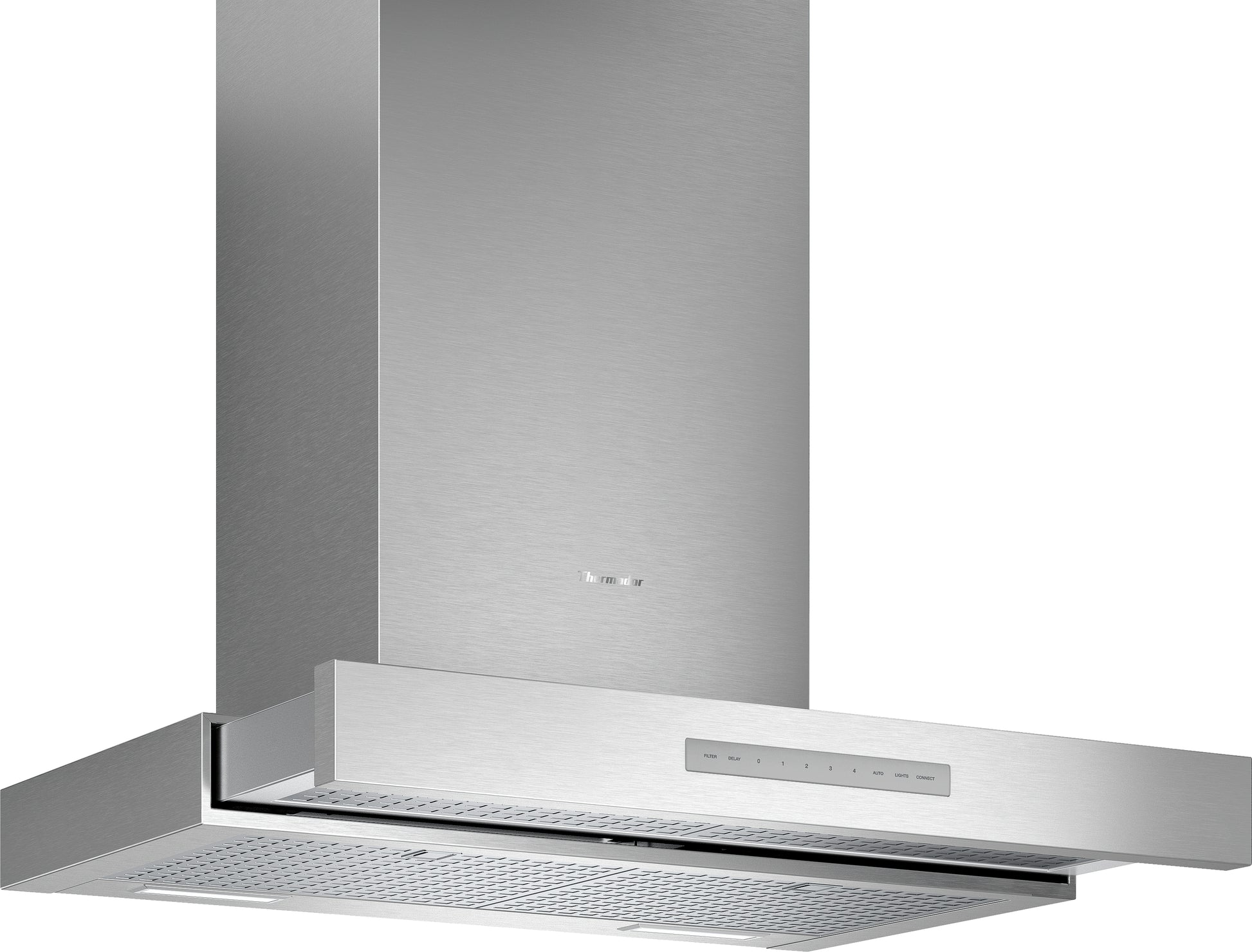 stainless steel drawer chimney wall hood with sleek controls for modern kitchen and home improvement appliances