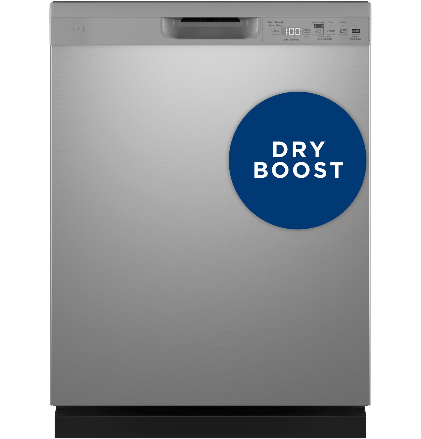 Stainless steel front control dishwasher with digital panel and dry boost feature from kitchen appliance collection