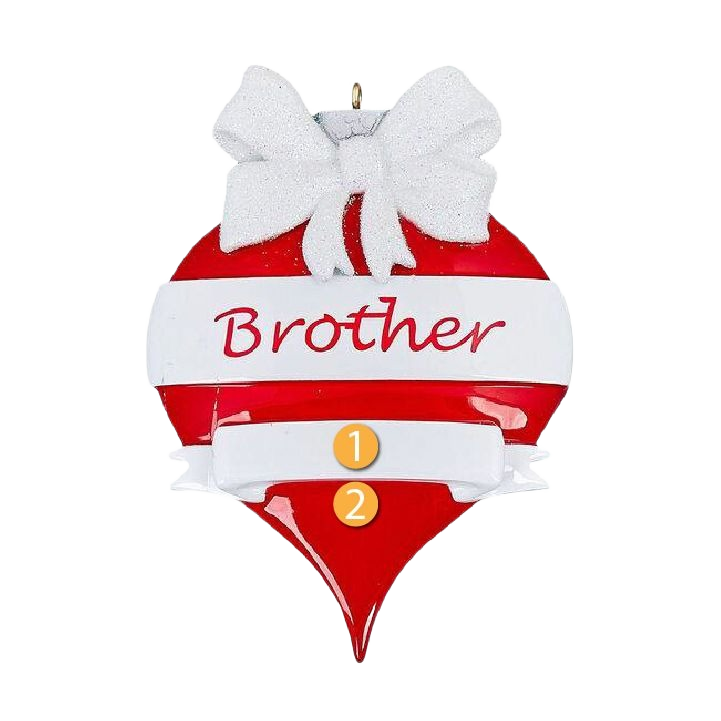 Red teardrop Christmas ornament with white bow and Brother text for Christmas Ornaments & Tree Decorations under $50 collection