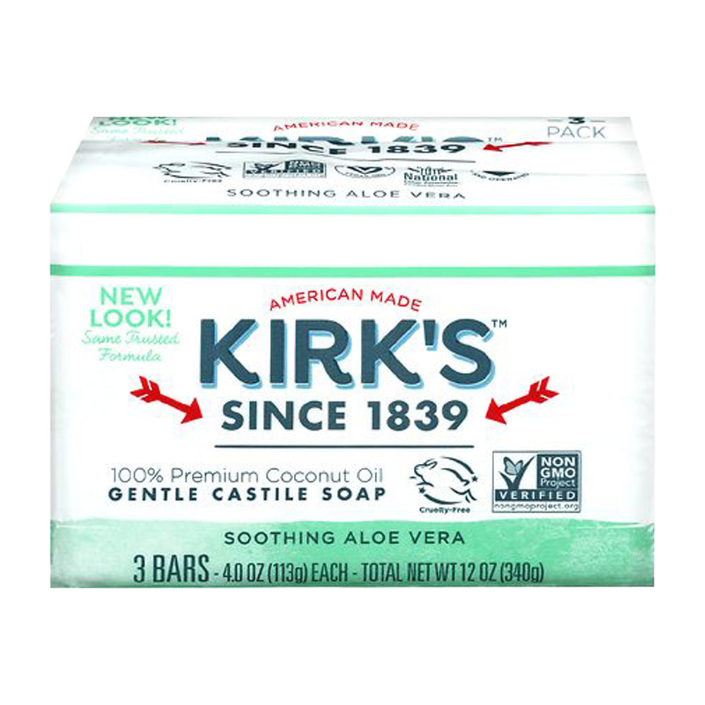 Pack of three gentle aloe vera castile soap bars with coconut oil in Health & Beauty and Under $50 collections
