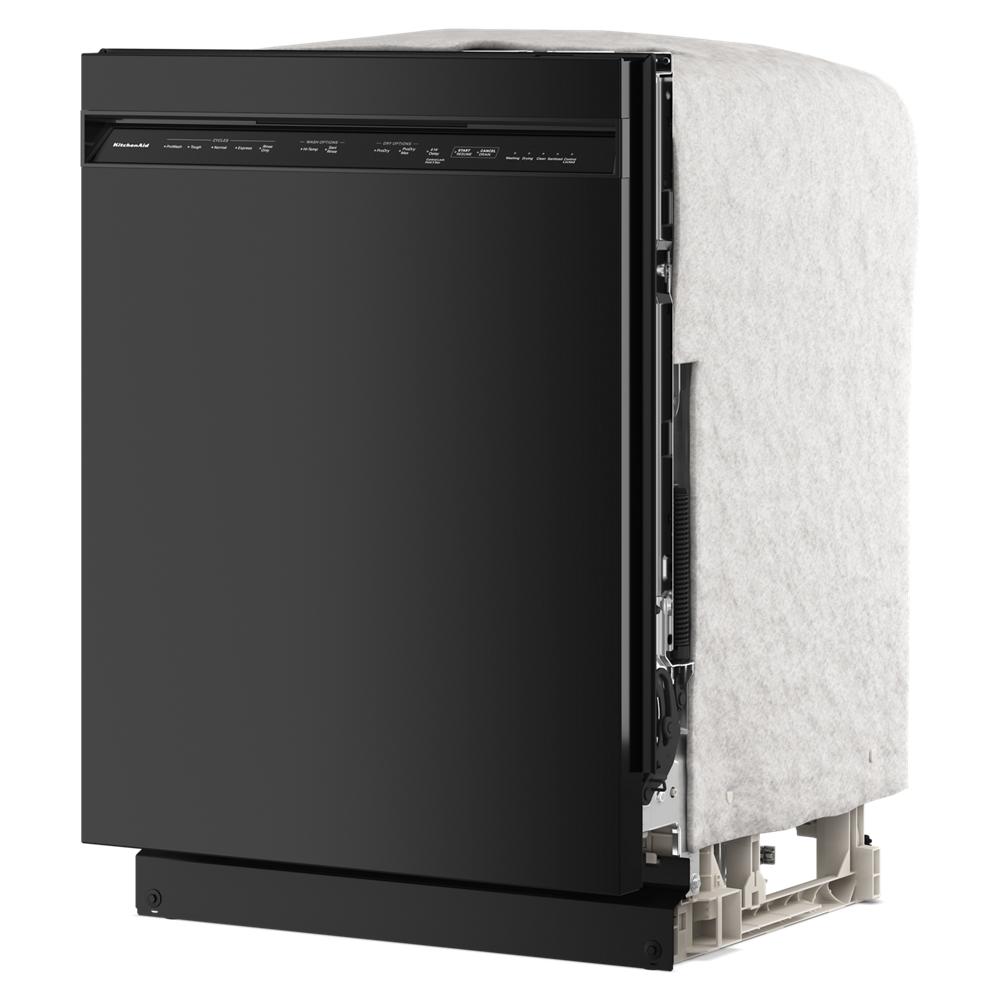 Matte black KitchenAid dishwasher with top control panel and partially exposed frame from Appliances and Kitchen & Kitchenware collections