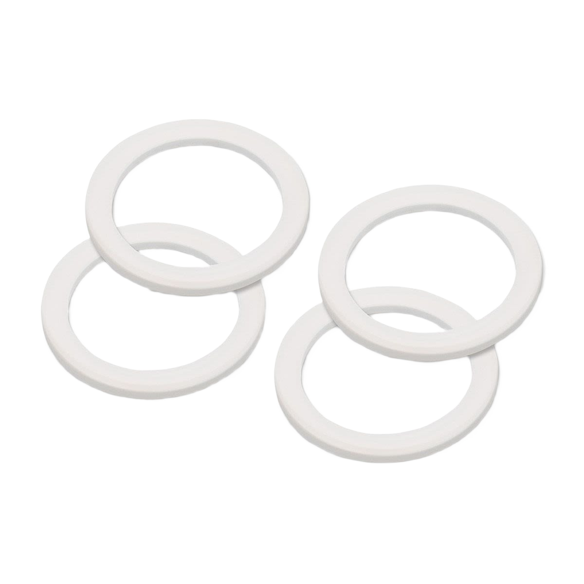 Set of four white silicone replacement gaskets for stovetop coffee makers in kitchen and small appliance collections