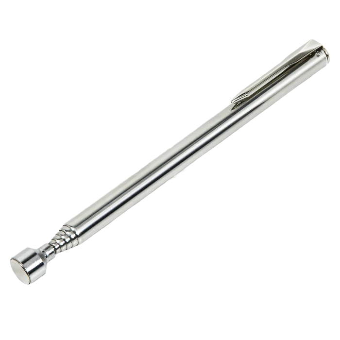 Telescoping magnetic pickup tool in polished steel for retrieving screws and hardware in home improvement tasks