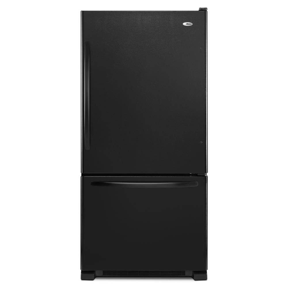 Matte black 33-inch bottom-freezer refrigerator with pull-out drawer, part of kitchen appliances and refrigerators collection