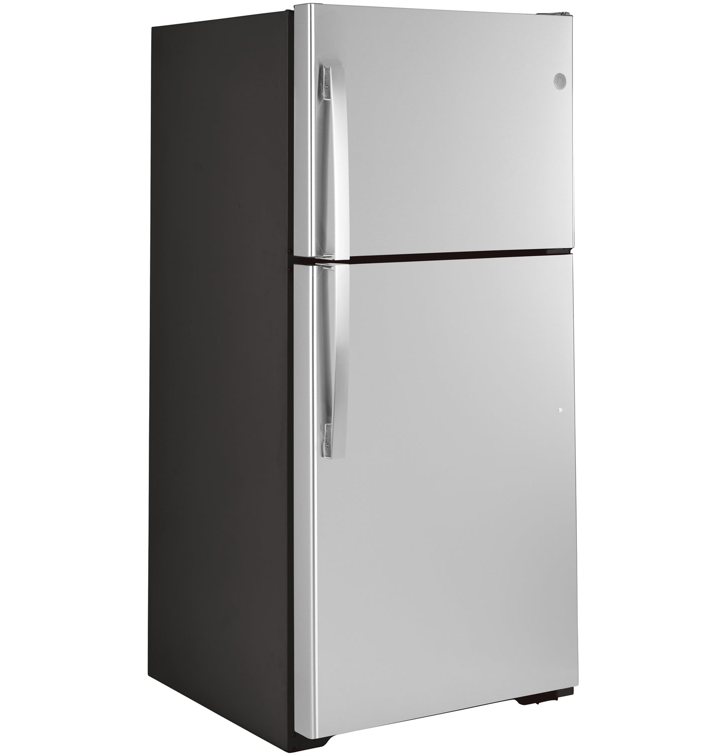 Silver top-freezer refrigerator with vertical handles in Refrigerators and Appliances collections for home improvement