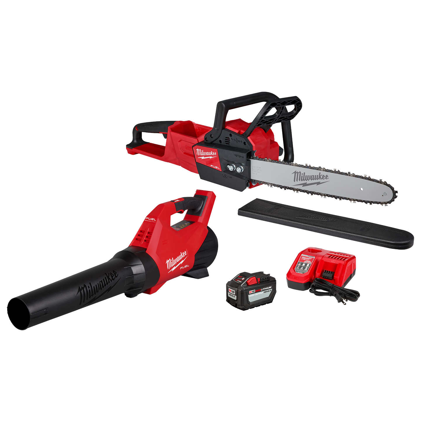 Milwaukee M18 FUEL 18V Brushless Cordless Dual Battery Backpack Blower Kit w/ M18 Chainsaw, (6) M18 Batteries, (3) Chargers