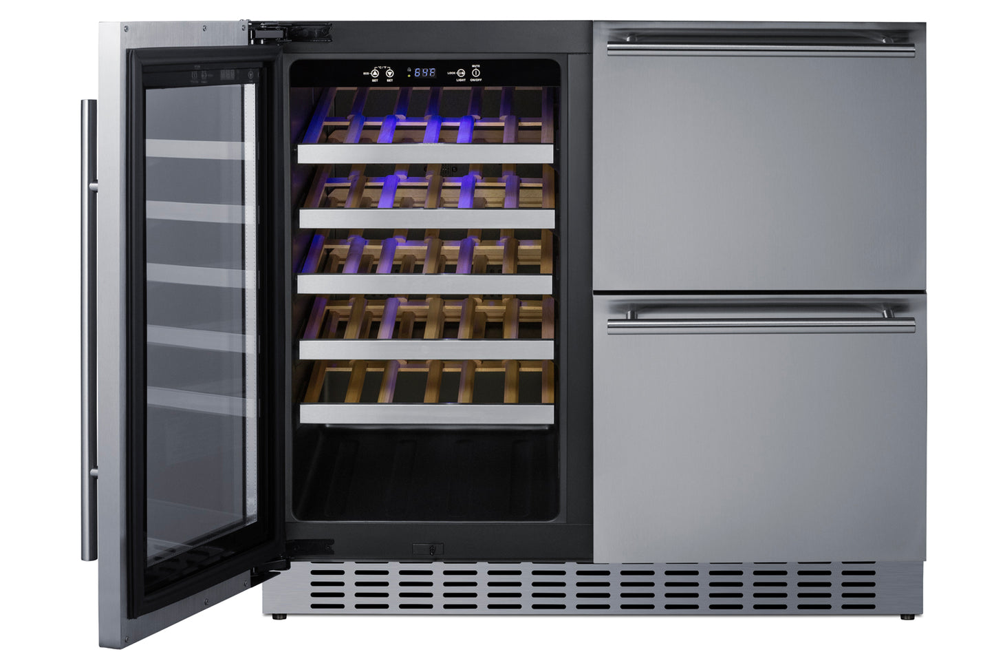 36" Wide Combination Wine Cellar & 2-Drawer Refrigerator