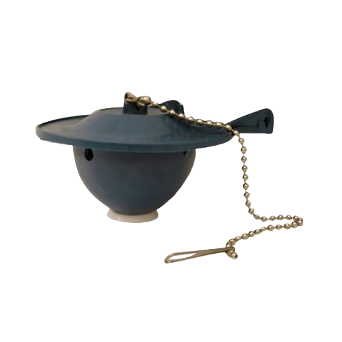 Black rubber toilet tank flapper with attached metal chain for plumbing repairs and toilet maintenance parts under $50