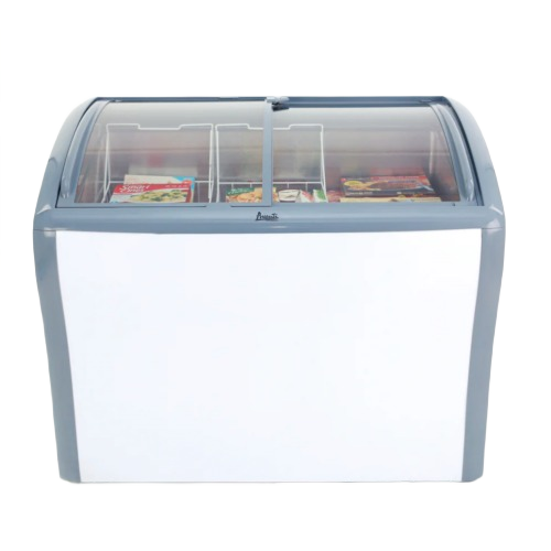 Commercial glass top chest freezer with sliding lids, designed for food display in Refrigerators and Appliances collections