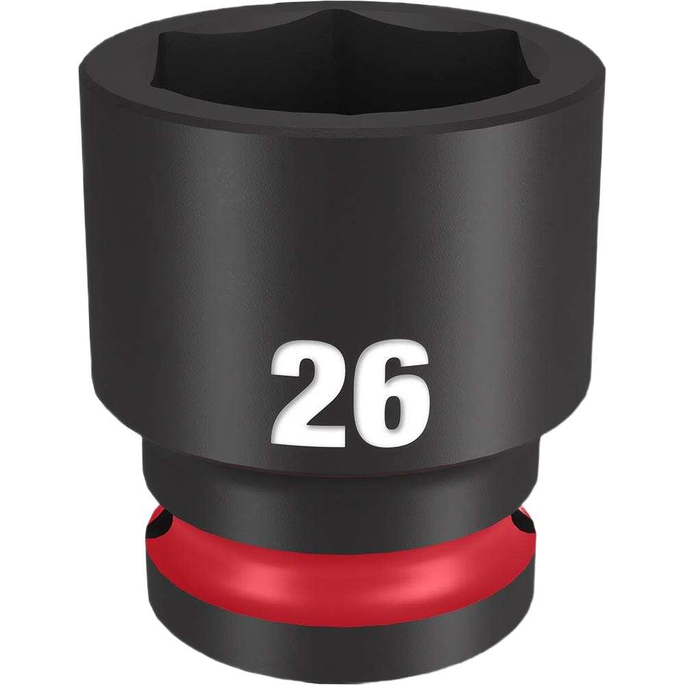 Durable black 26-mm 6 point socket with red accent, designed for heavy-duty impact and woodworking hand tools use