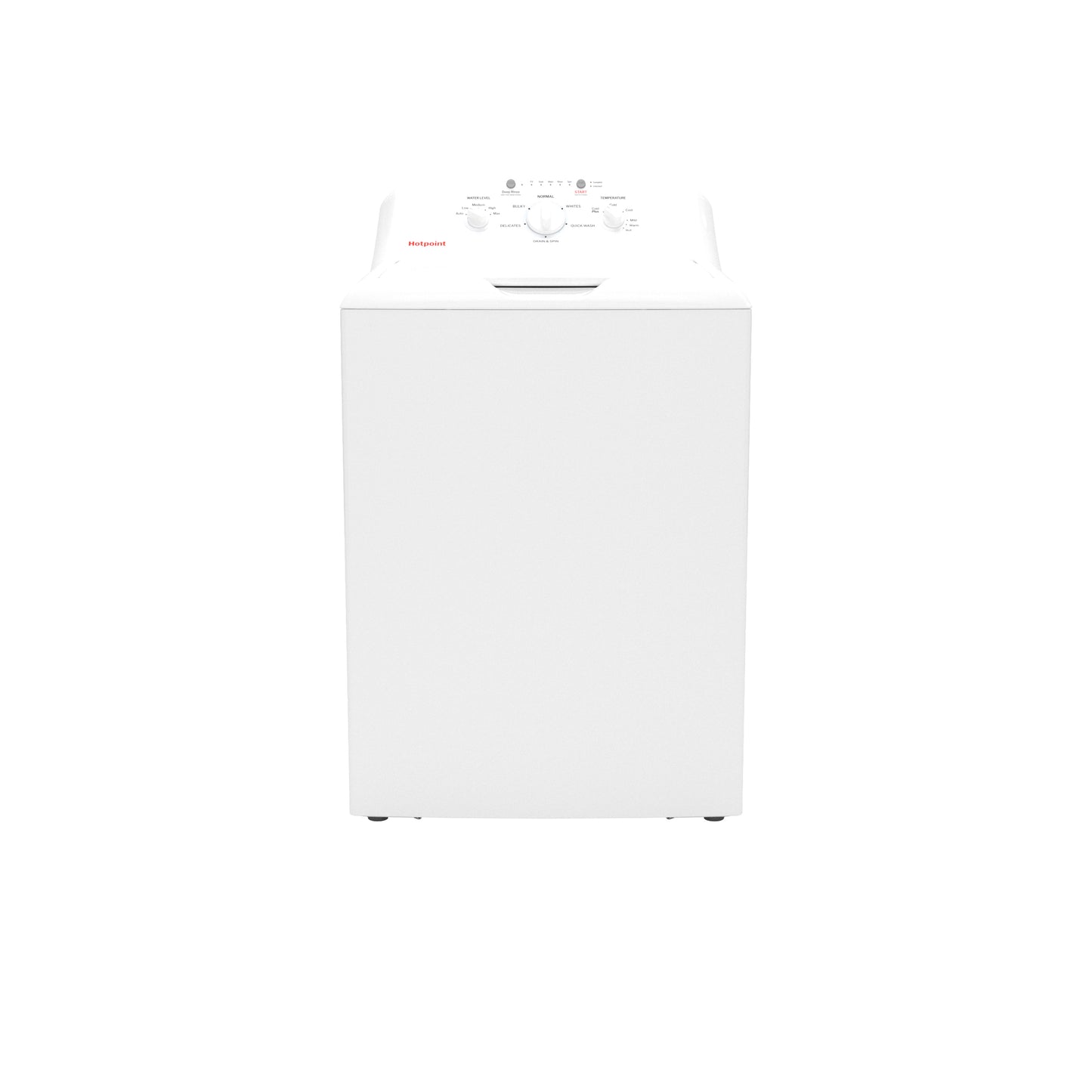 White top load washer with control panel and water level settings for washers and dryers in appliances collection