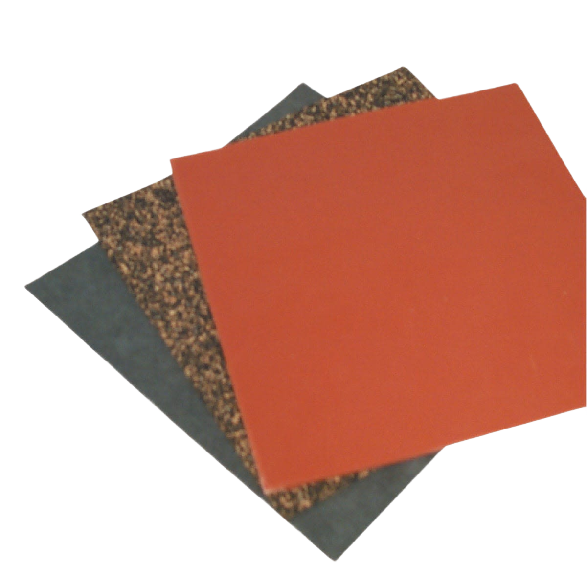Three 6x6 inch gasket sheets including rubber, cork, and heat-resistant material for plumbing and repair projects under 50