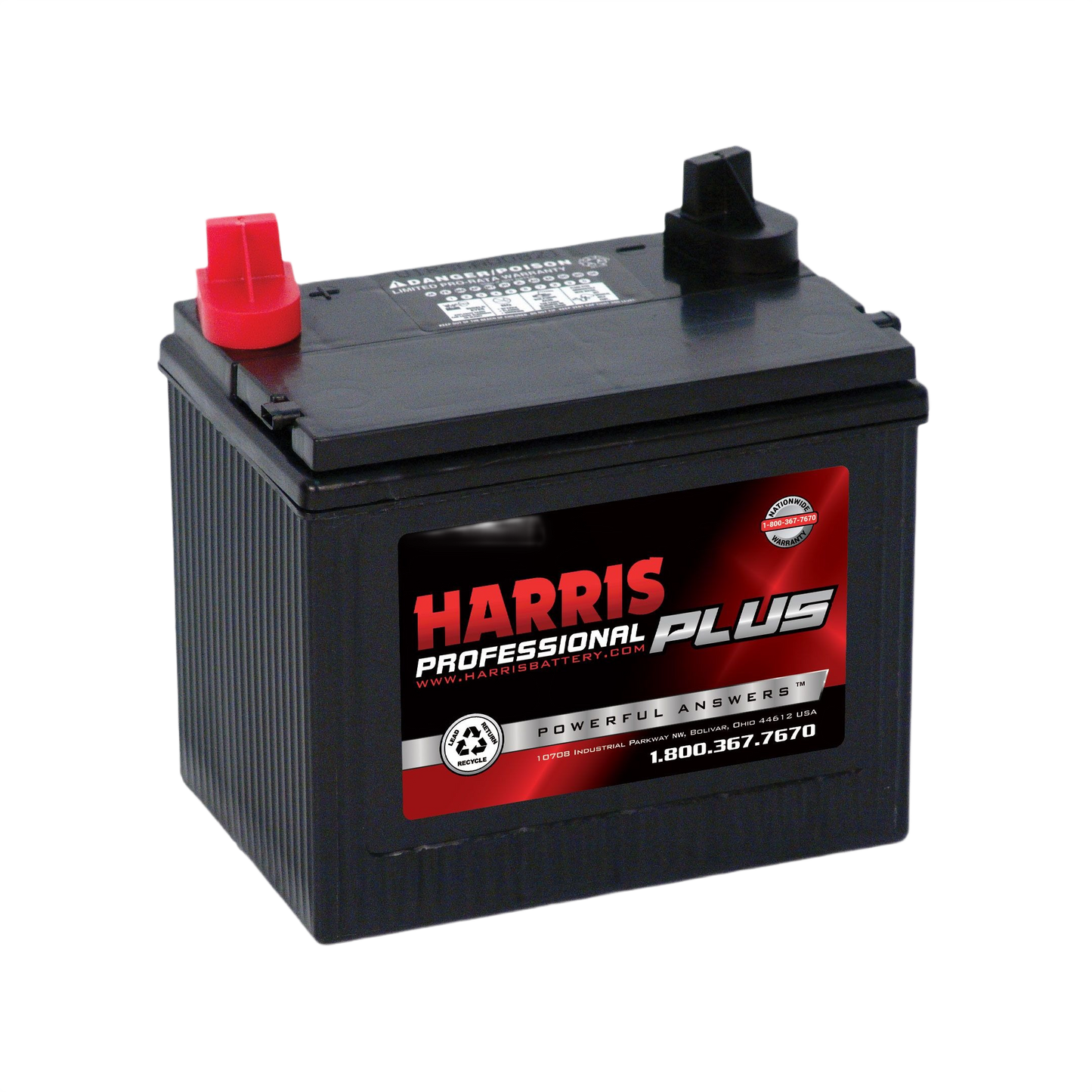 Black flooded lead acid tractor battery with red and black terminals, featured in automotive and under $100 collections