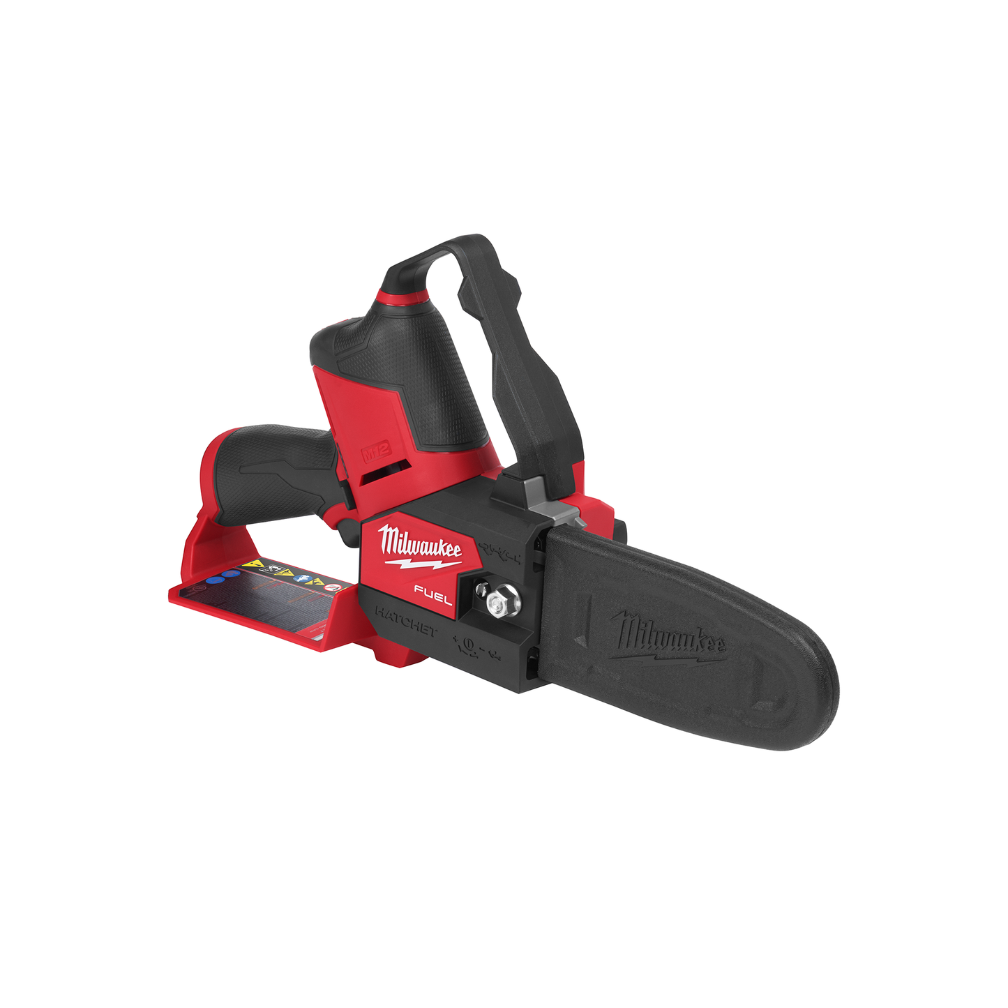 Red and black cordless pruning saw with ergonomic handle and protective blade cover for tools and home improvement tasks