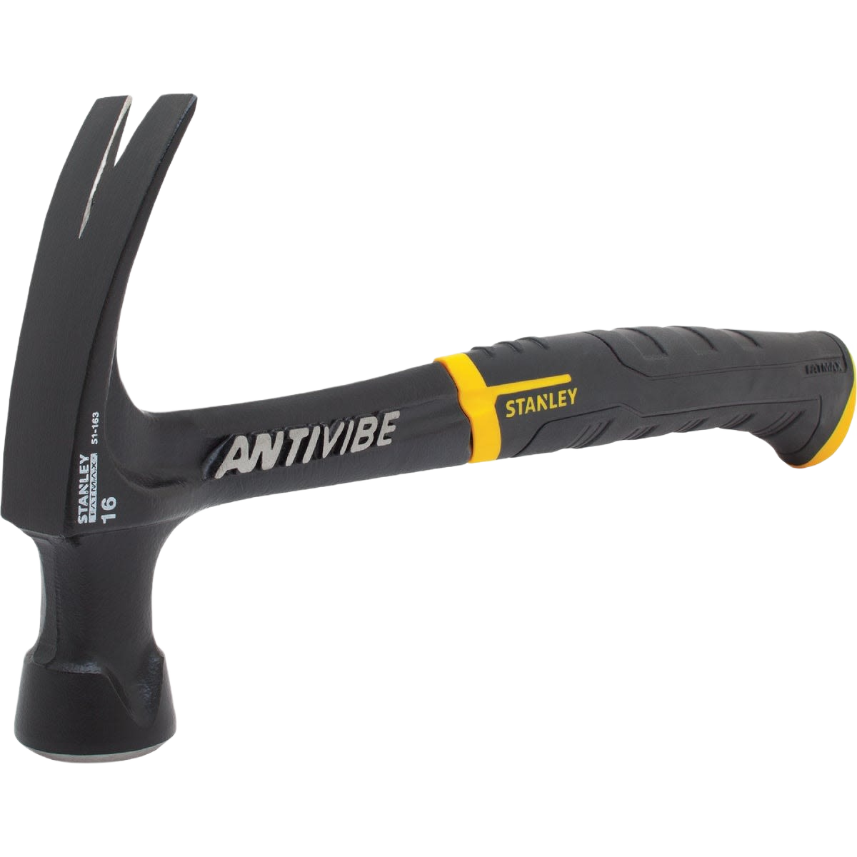 Black and yellow anti-vibration claw hammer with ergonomic grip for home improvement and tools projects